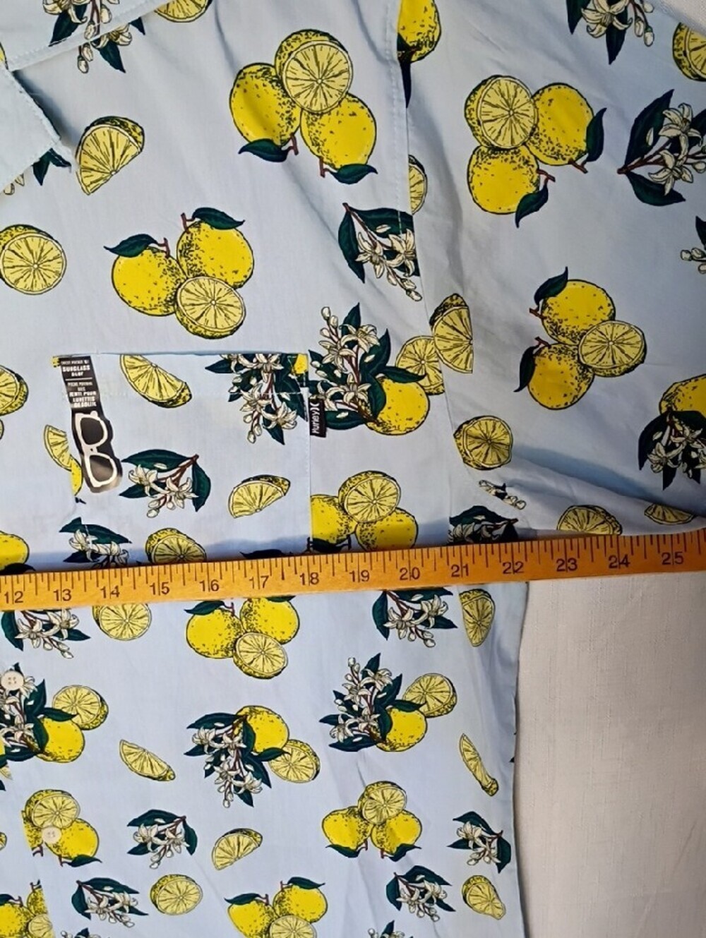 Hurley Men's Light Blue Short-Sleeve Lemon Print Button-Down Shirt Size L - Picture 5 of 9